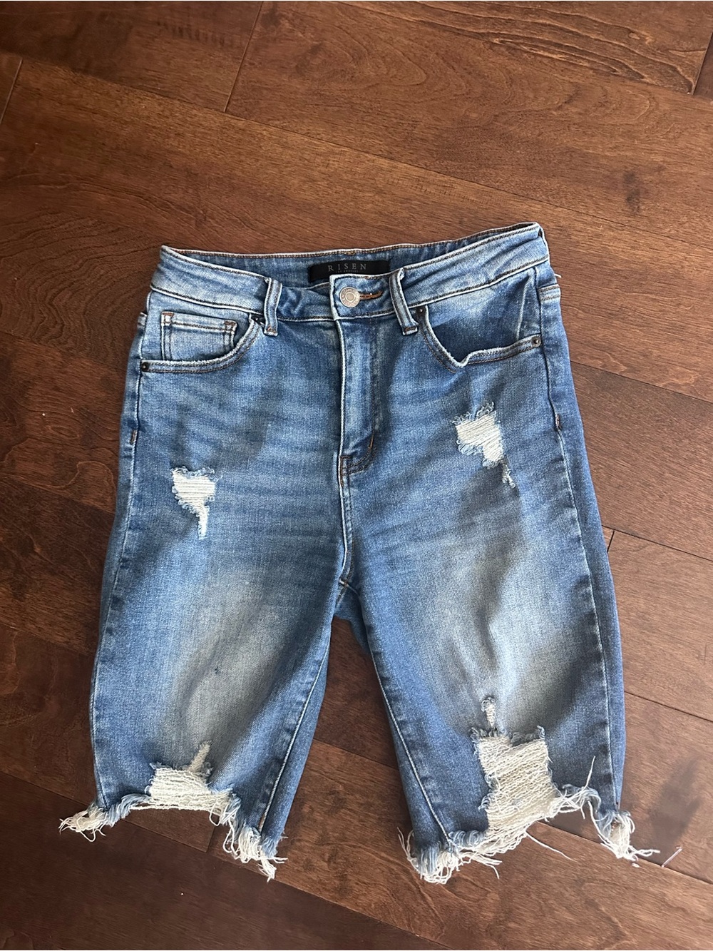 Risen Distressed Denim Bermuda Shorts